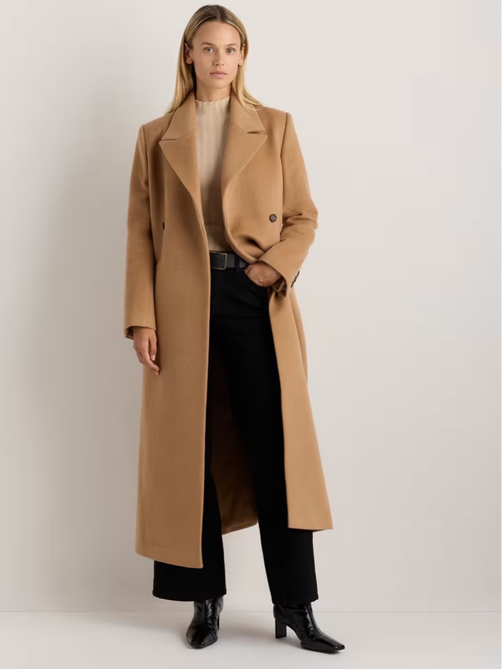NWT Quince Wool Cashmere Tailored Long Coat Caramel Medium 1199